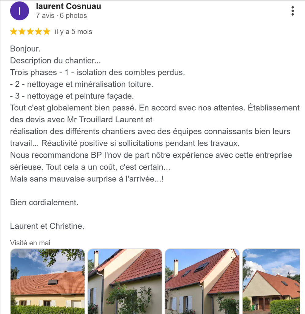 avis client de laurent sur bp innov le mans